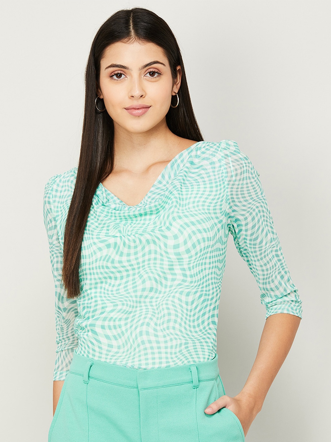 

CODE by Lifestyle Print Cowl Neck Top, Green
