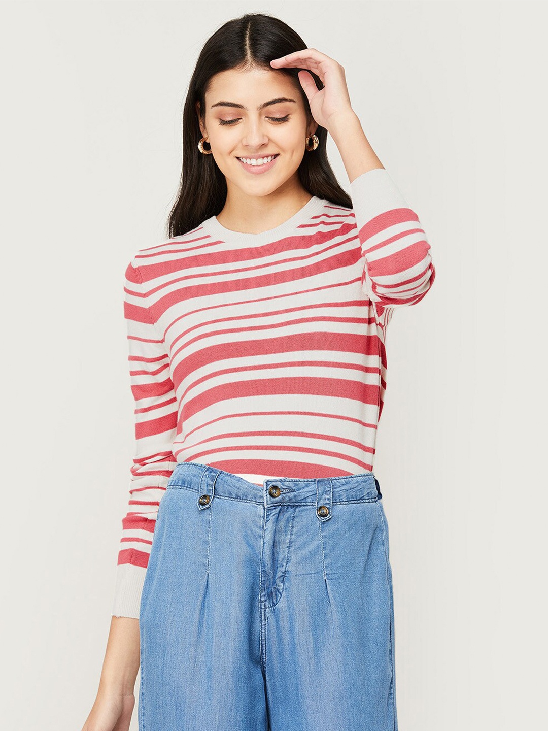 

Fame Forever by Lifestyle Striped Pure Cotton Top, White
