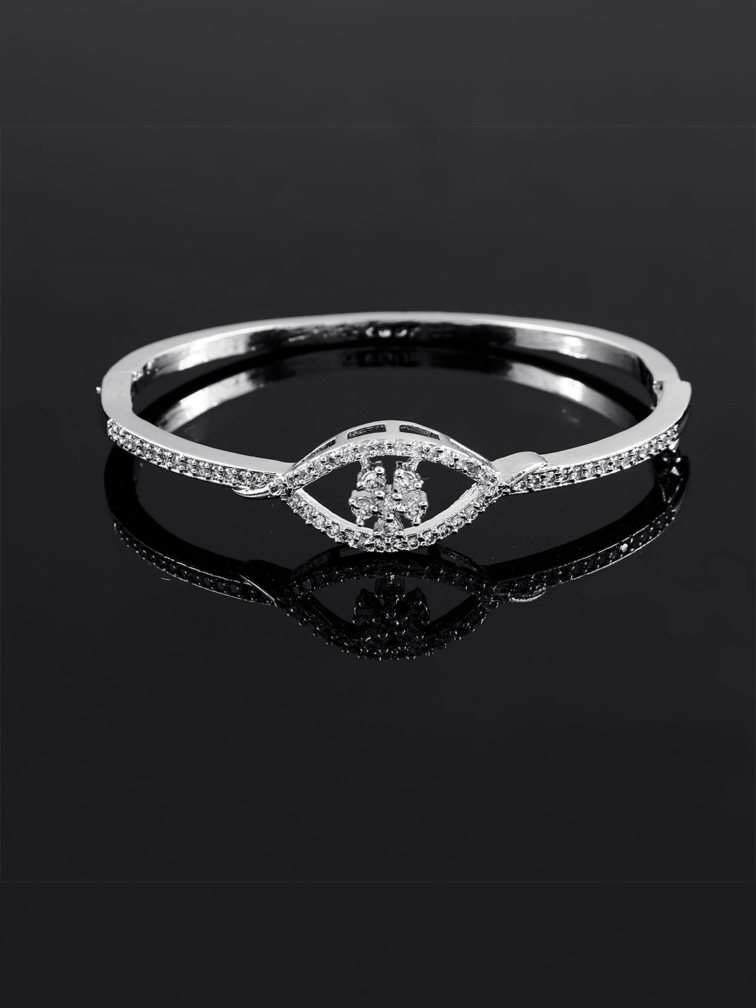 

Jewar Mandi Women Brass Cubic Zirconia Antique Silver-Plated Bangle-Style Bracelet