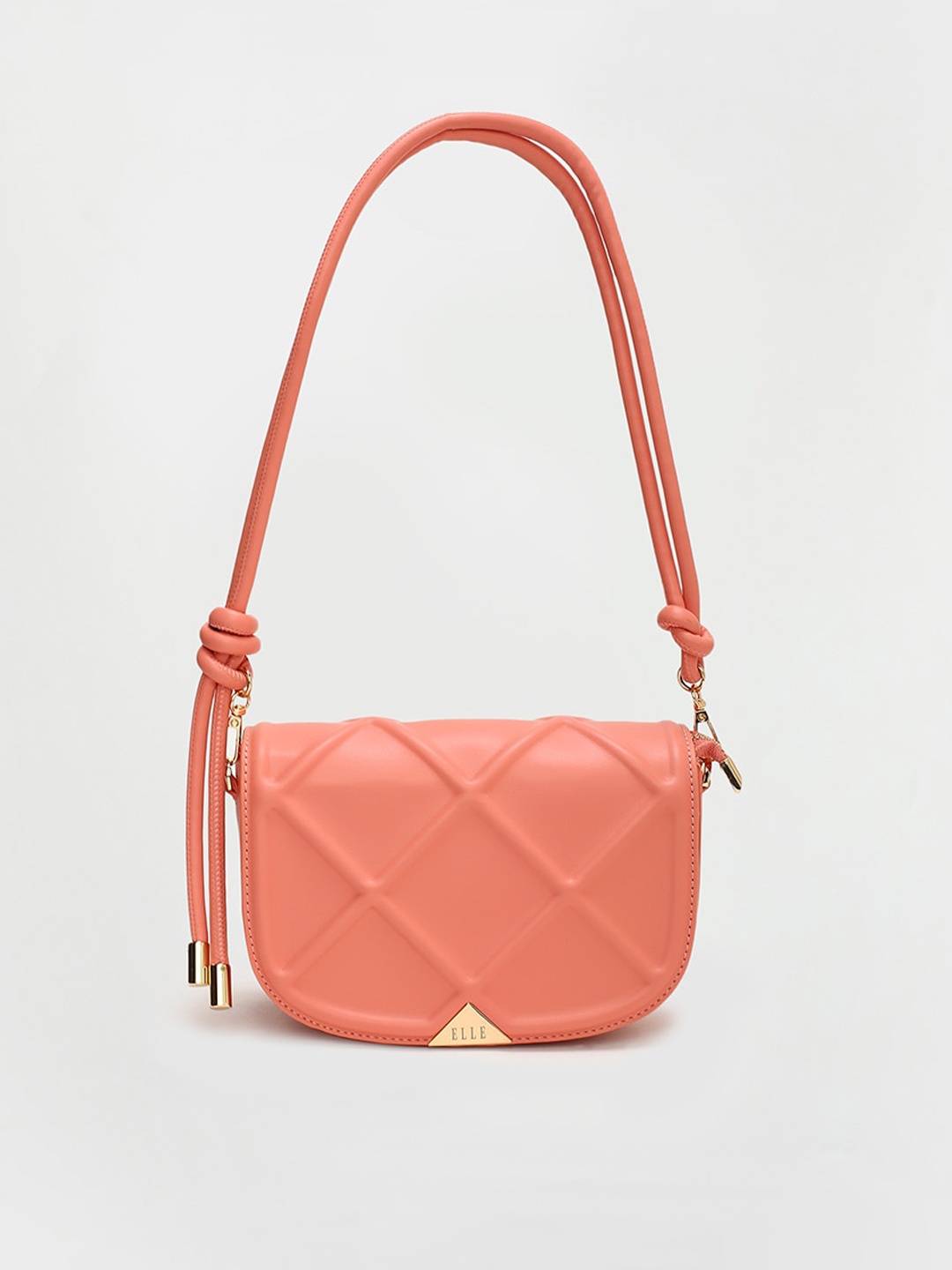 

ELLE Textured Structured Shoulder Bag with Quilted, Coral