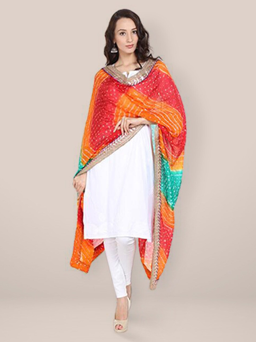 

Dupatta Bazaar Printed Bandhani Dupatta with Gotta Patti, Red