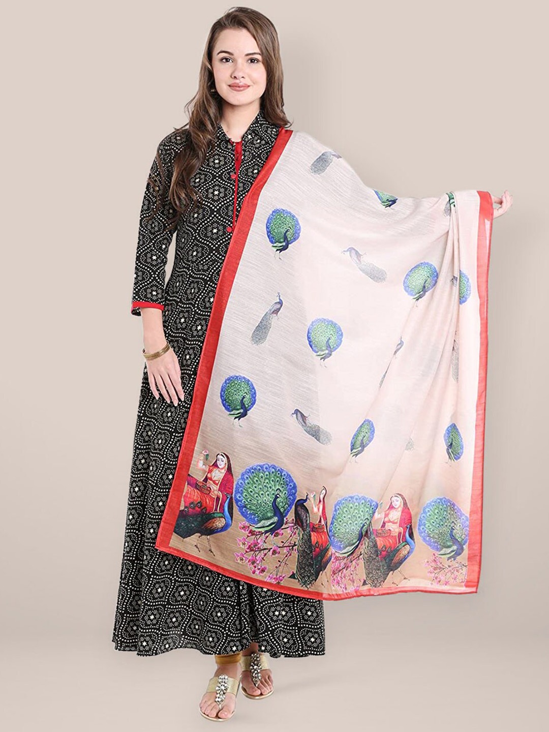 

Dupatta Bazaar Ethnic Motifs Printed Cotton Silk Dupatta, Beige