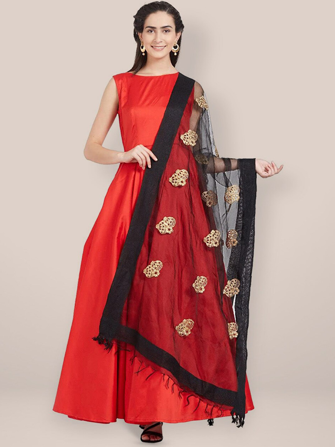 

Dupatta Bazaar Ethnic Motifs Embroidered Organza Dupatta with Zari, Black