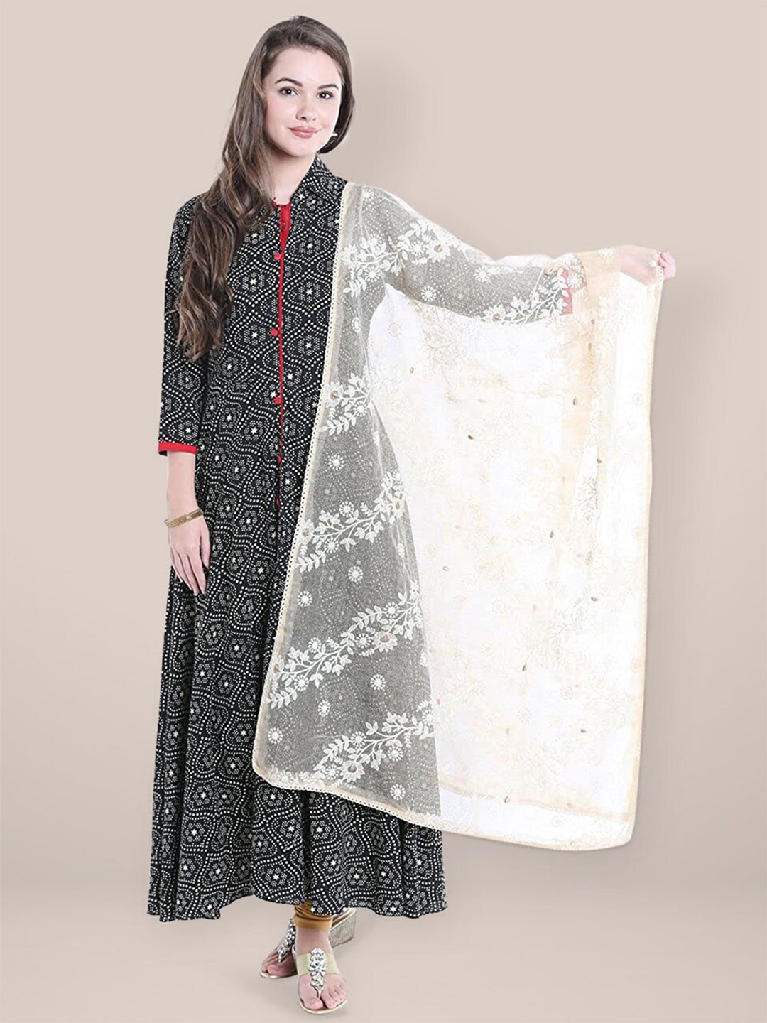 

Dupatta Bazaar Embroidered Dupatta with Chikankari, Cream