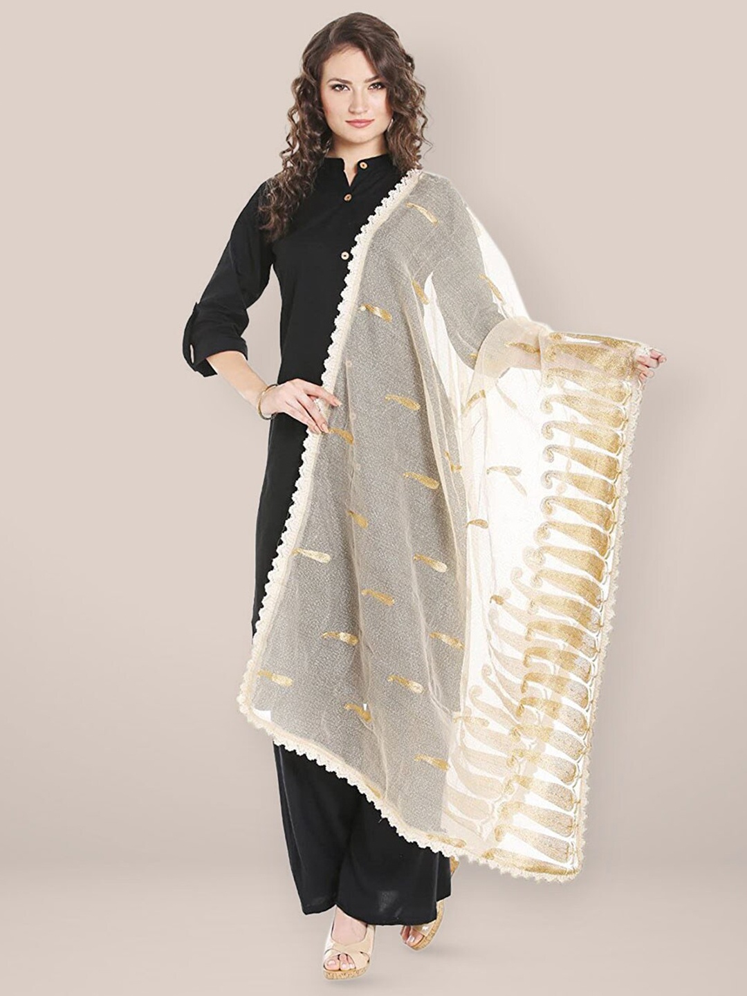 

Dupatta Bazaar Paisley Embroidered Dupatta, Cream