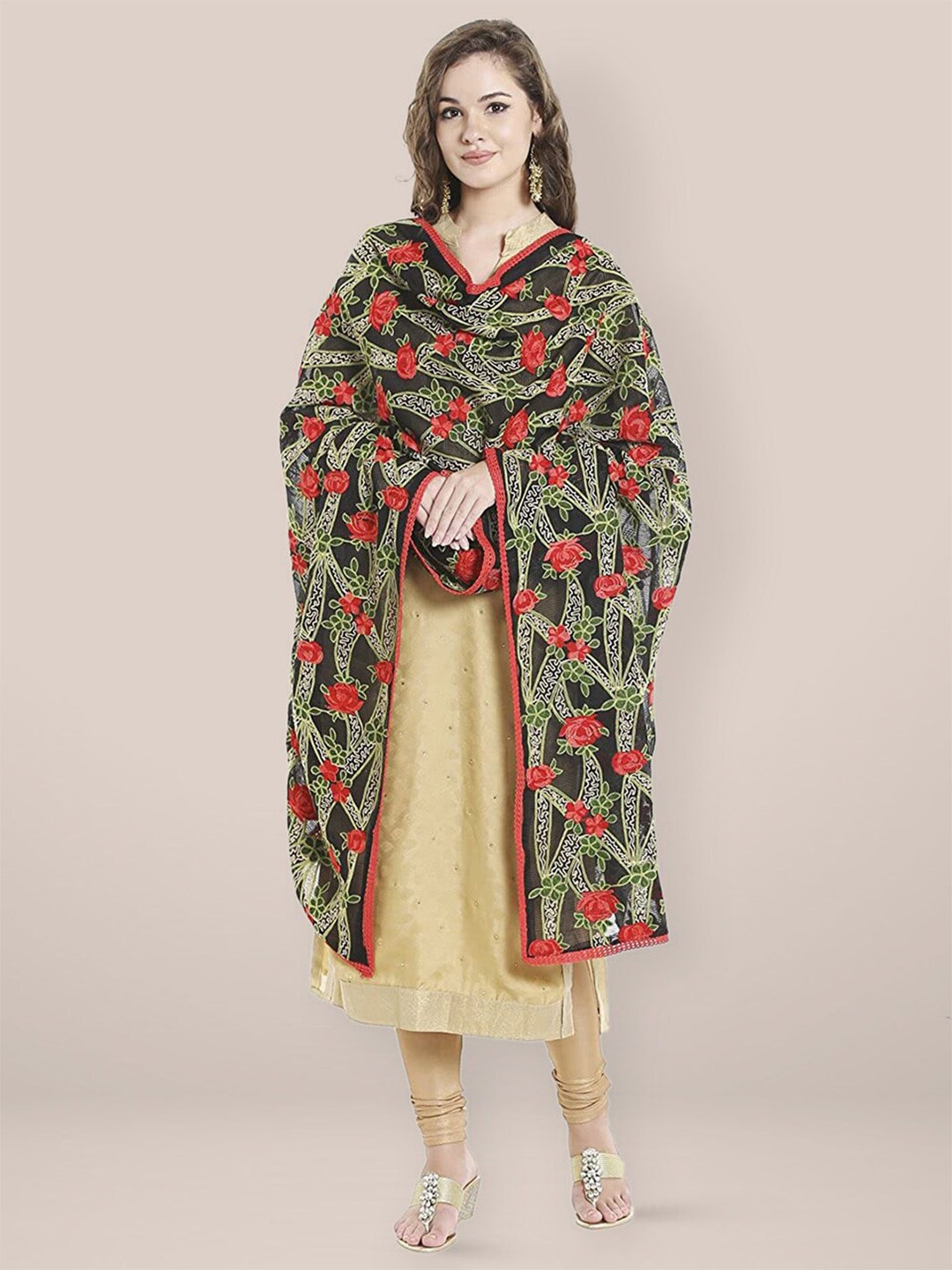 

Dupatta Bazaar Embroidered Dupatta with Thread Work, Black