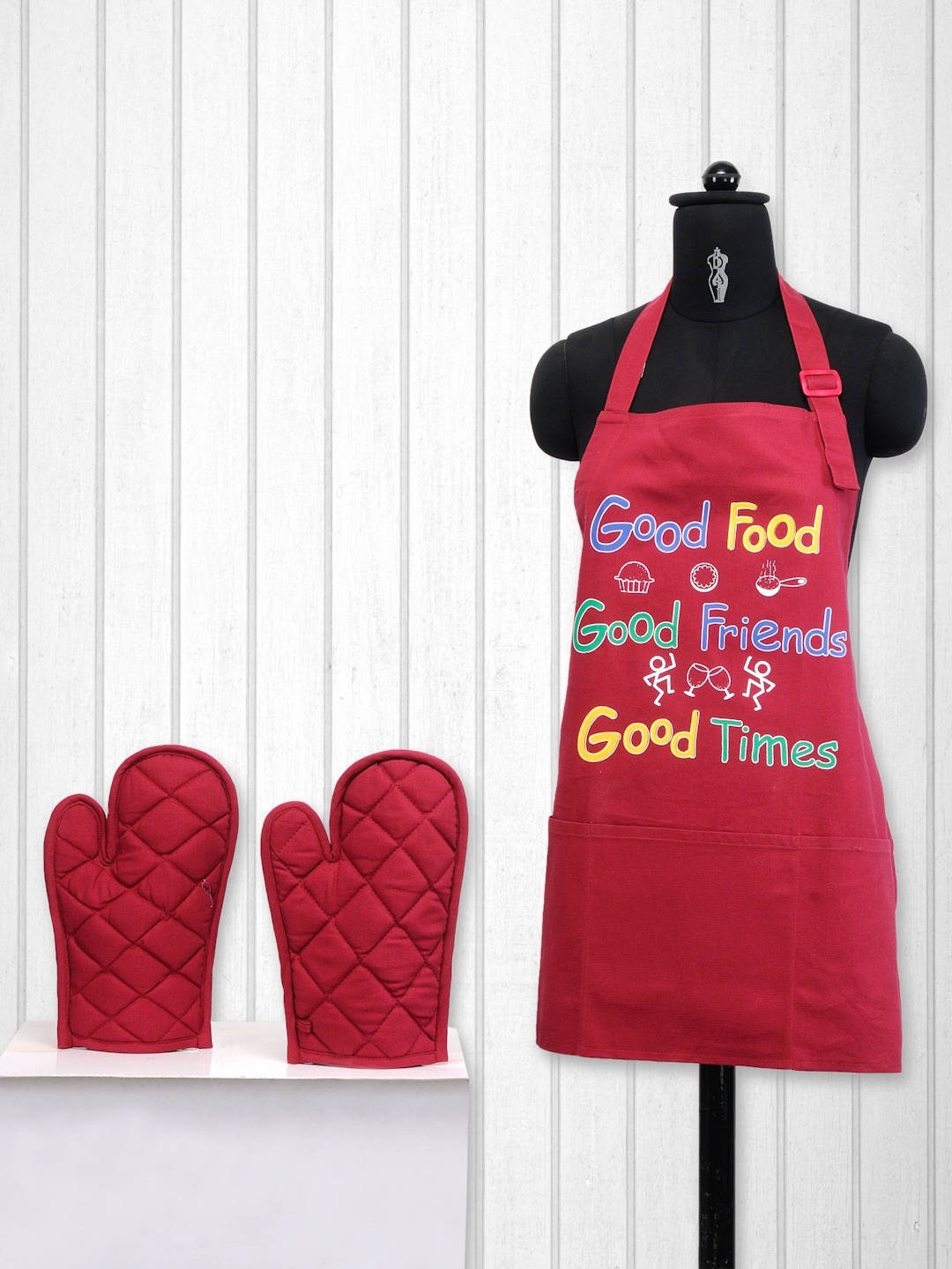 

SWAYAM Unisex Maroon Printed Cotton Kitchen Linen Set