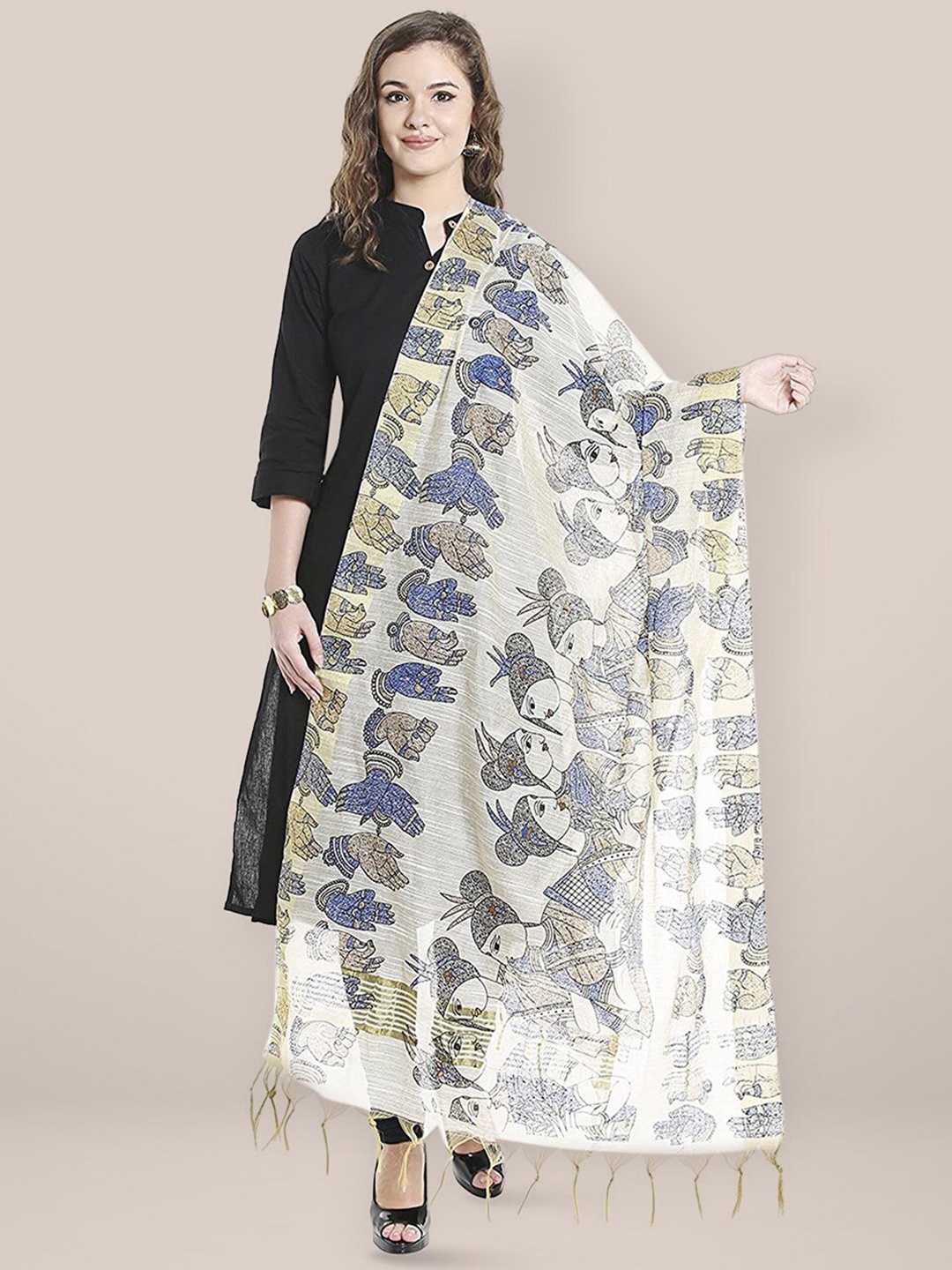 

Dupatta Bazaar Ethnic Motifs Printed Cotton Silk Dupatta, Off white