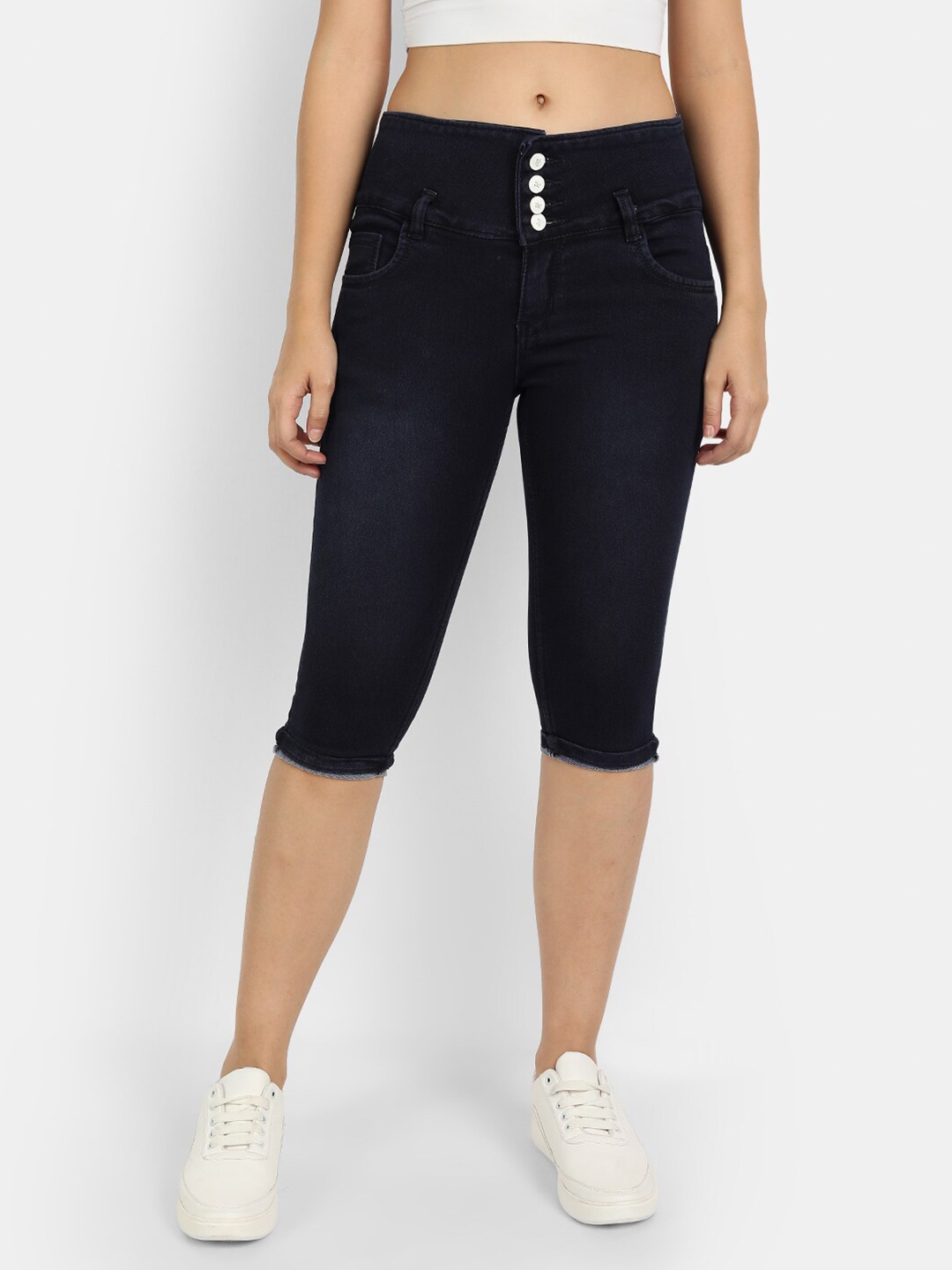 

BROADSTAR Women Skinny Fit Denim Capris, Navy blue
