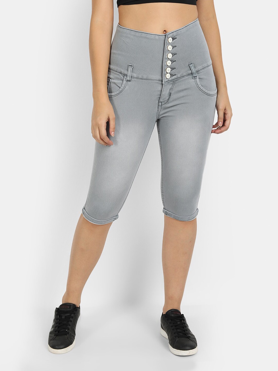 

BROADSTAR Women Skinny Fit Denim Capris, Grey