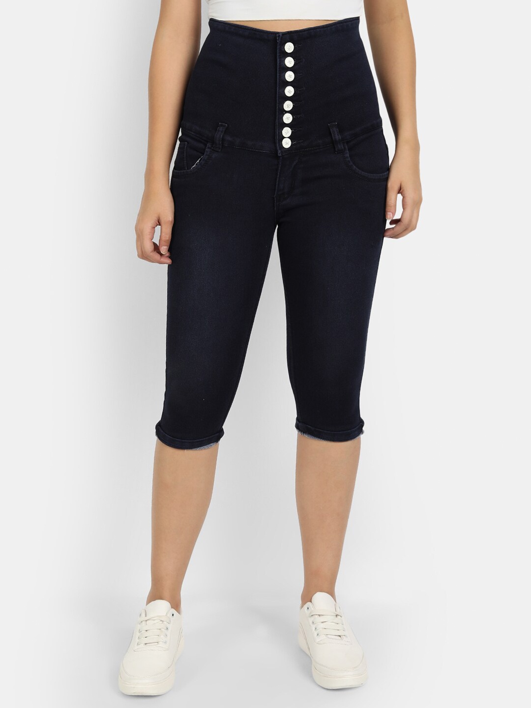

BROADSTAR Women Skinny Fit Denim Capris, Navy blue