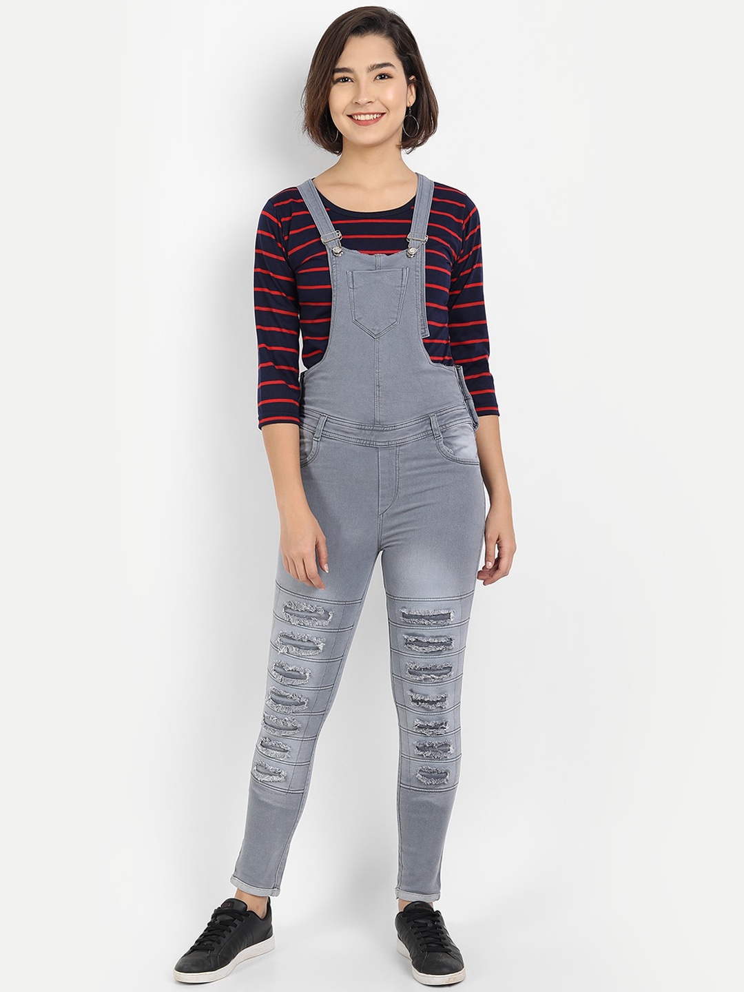 

BROADSTAR Women Skinny-Fit Cotton Dungarees, Grey