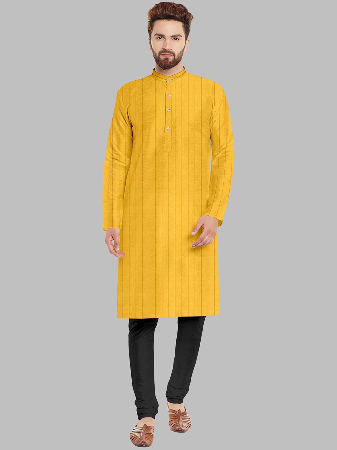 

Fashion FRICKS Men Printed Kurta with Pyjamas, Mustard