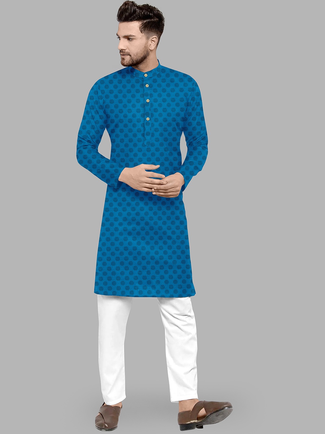 

Fashion FRICKS Men Ethnic Motifs Kurta with Pyjamas, Blue