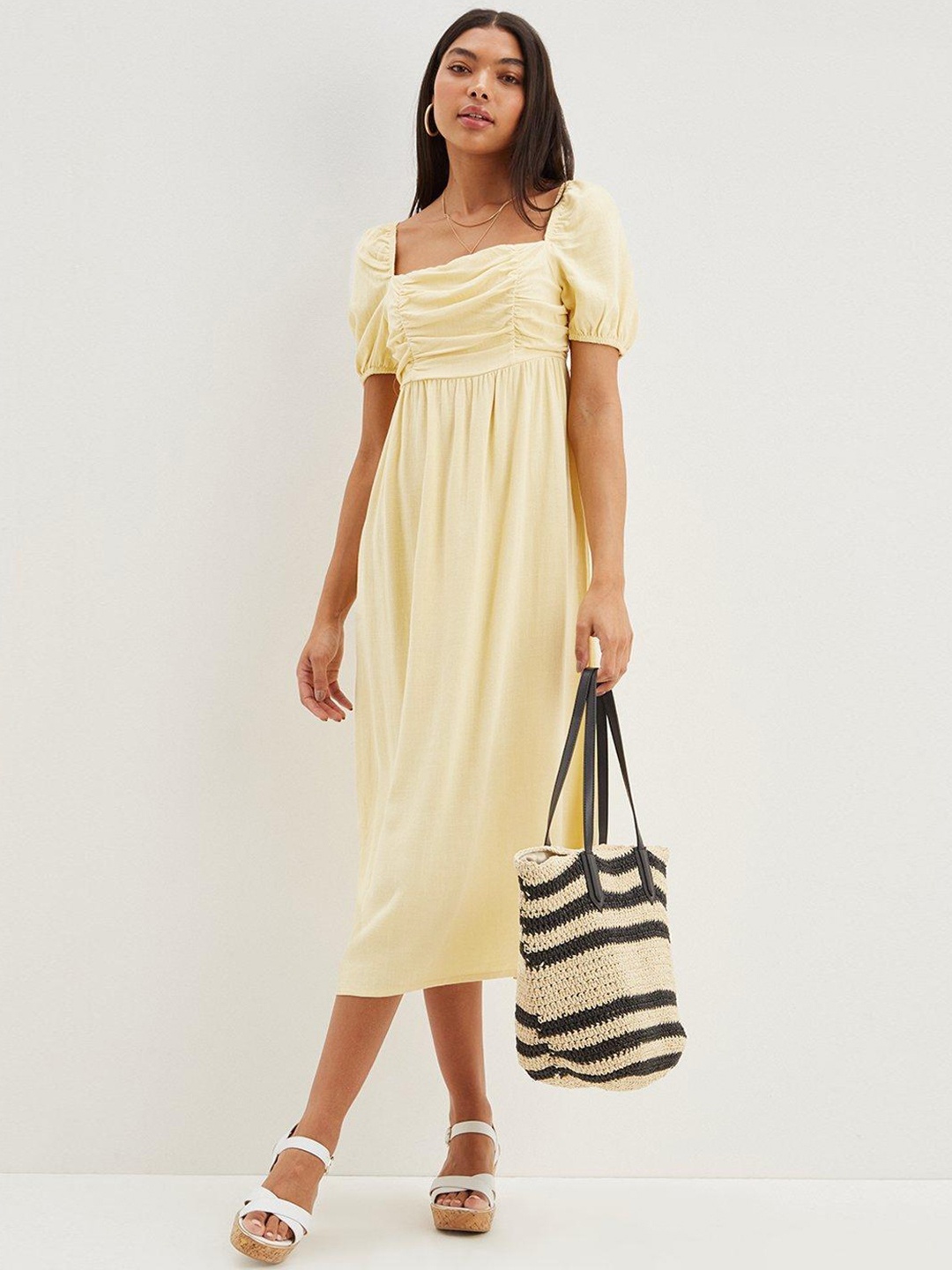 

DOROTHY PERKINS Ruched A-Line Midi Dress, Yellow