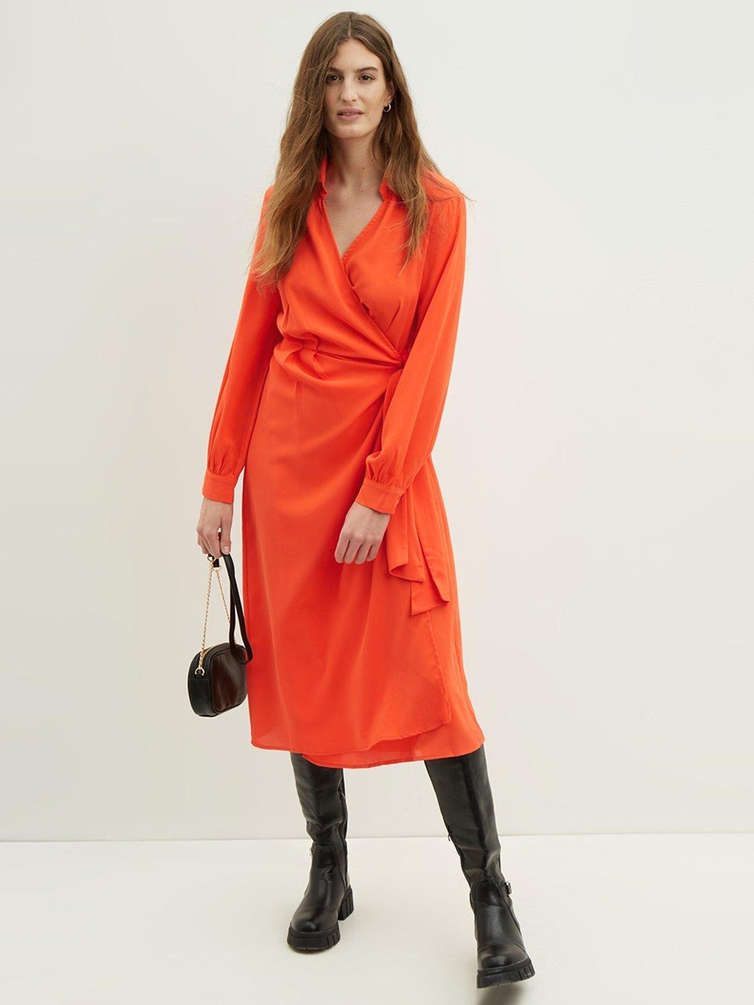 

DOROTHY PERKINS Wrap Belted Midi Dress, Orange