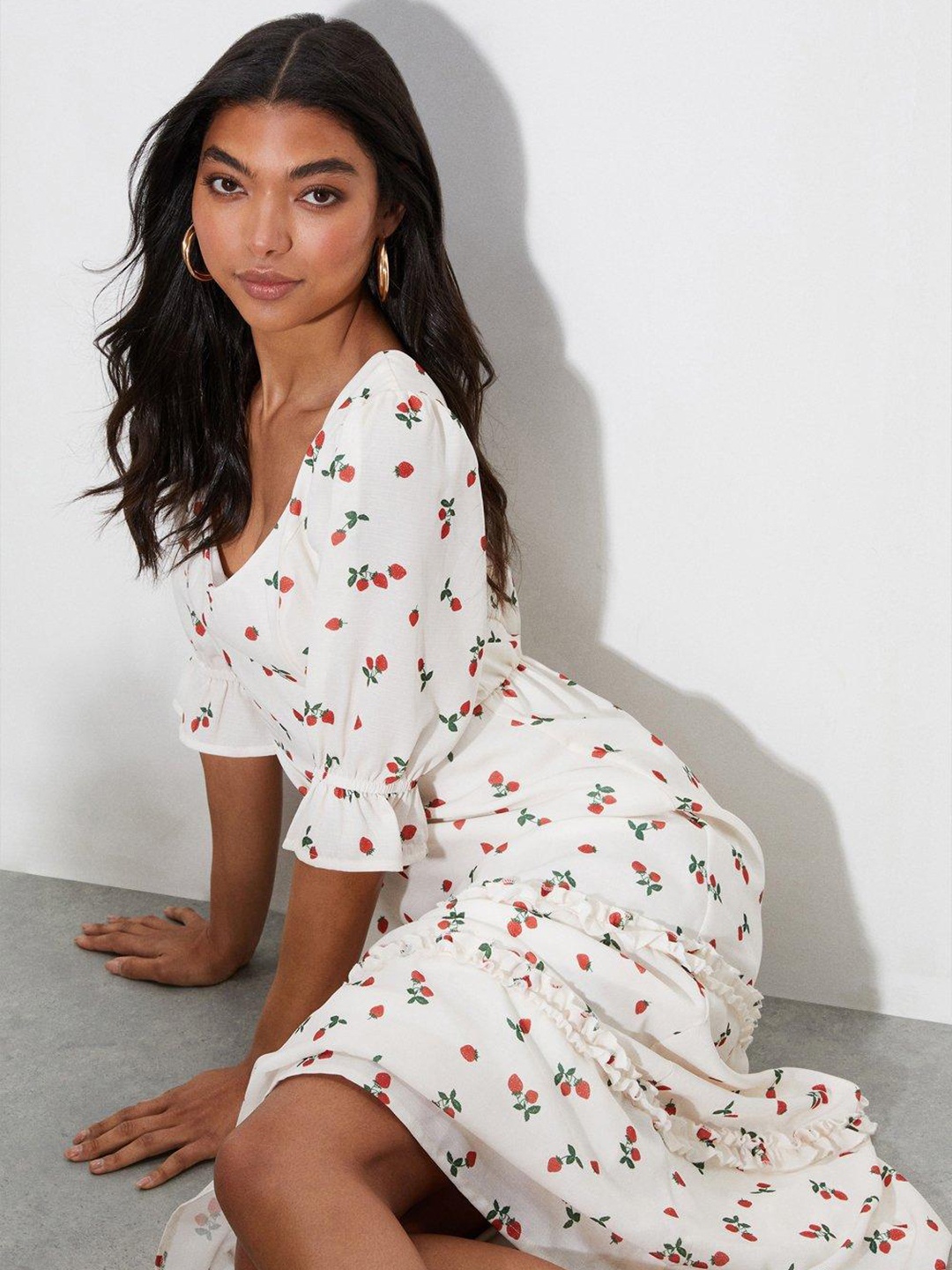 

DOROTHY PERKINS Printed A-Line Midi Dress, Off white