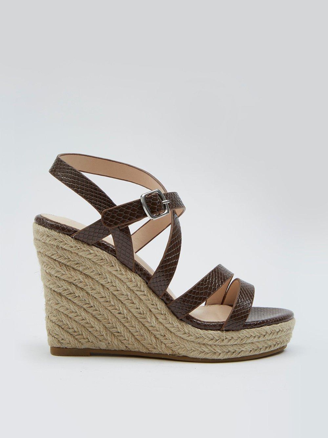 

DOROTHY PERKINS Snake Skin Textured Strappy Wedge Heels, Coffee brown