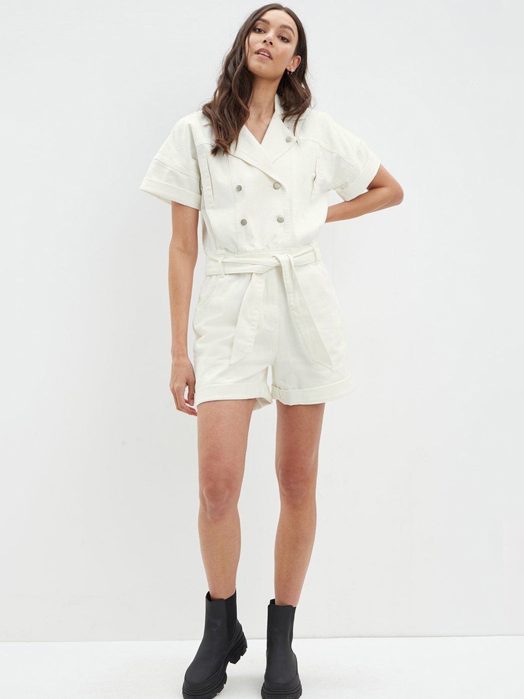 

DOROTHY PERKINS Denim Cotton Playsuit, White