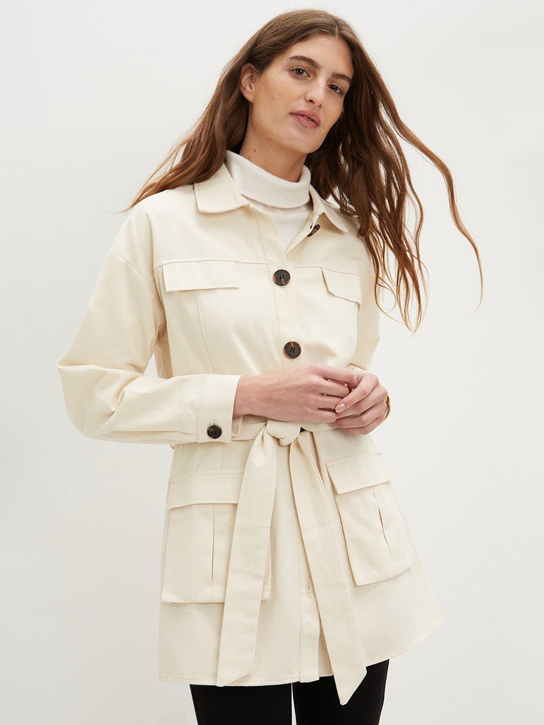 

DOROTHY PERKINS Women Cotton Belted Shacket, Off white