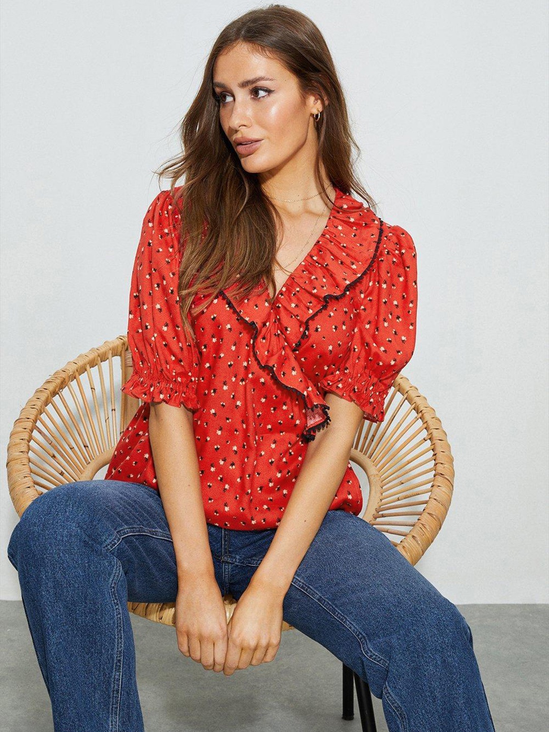 

DOROTHY PERKINS Floral Print Ruffles Top, Red