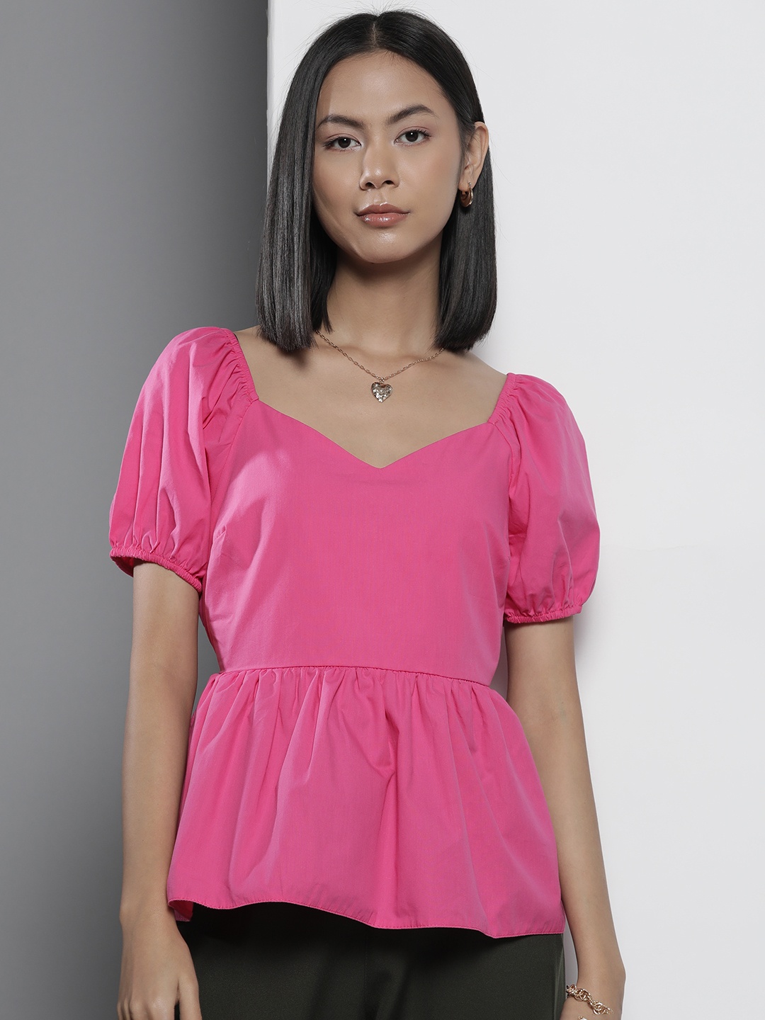 

DOROTHY PERKINS Sweetheart Neck Peplum Cotton Top, Pink