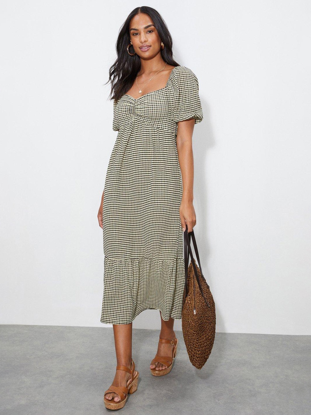 

DOROTHY PERKINS Checked A-Line Midi Dress, Off white