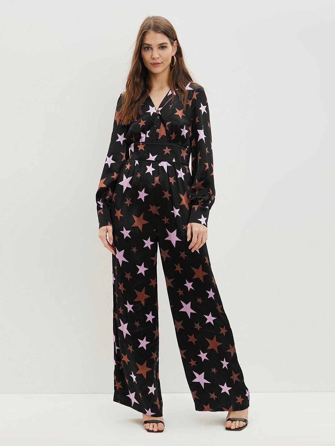 

DOROTHY PERKINS Satin Printed Basic Jumpsuit, Black
