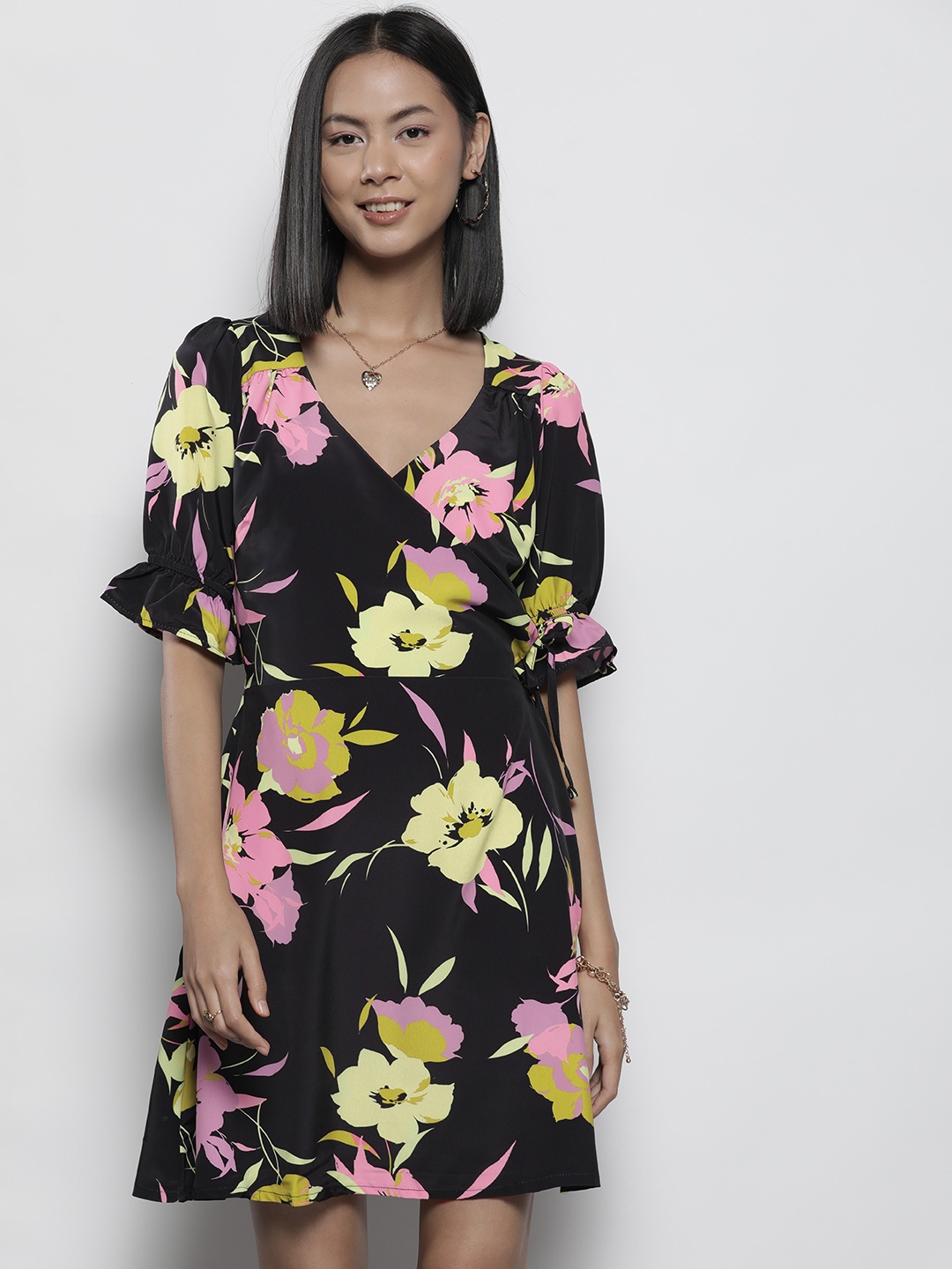 

DOROTHY PERKINS Floral Print Wrap Dress, Black