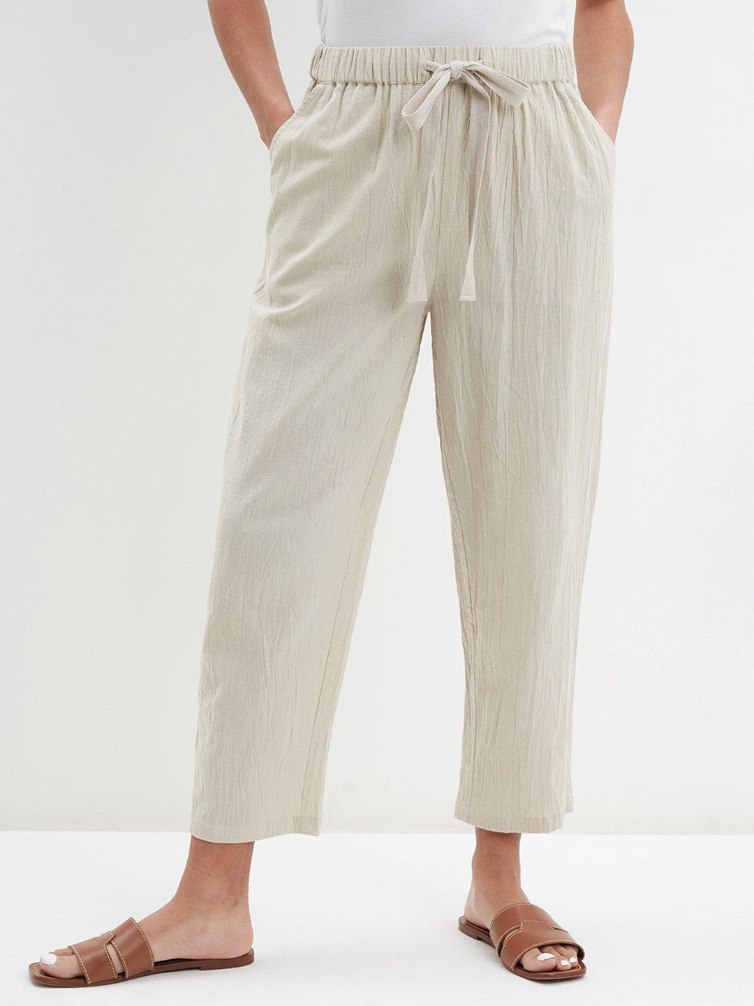 

DOROTHY PERKINS Women Cotton Linen Relaxed Pleated Trousers, Off white