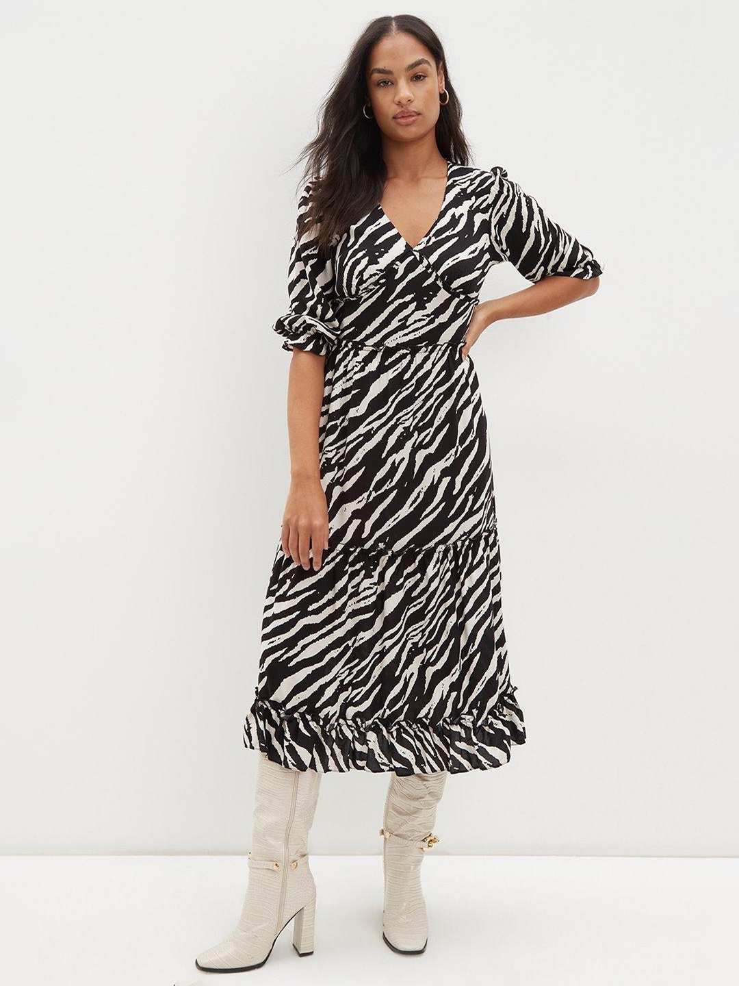 

DOROTHY PERKINS Animal A-Line Midi Dress, Black