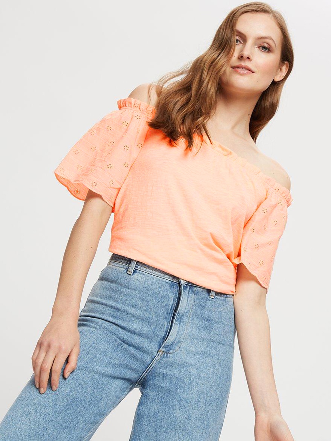 

DOROTHY PERKINS Cotton Off-Shoulder Bardot Top, Peach