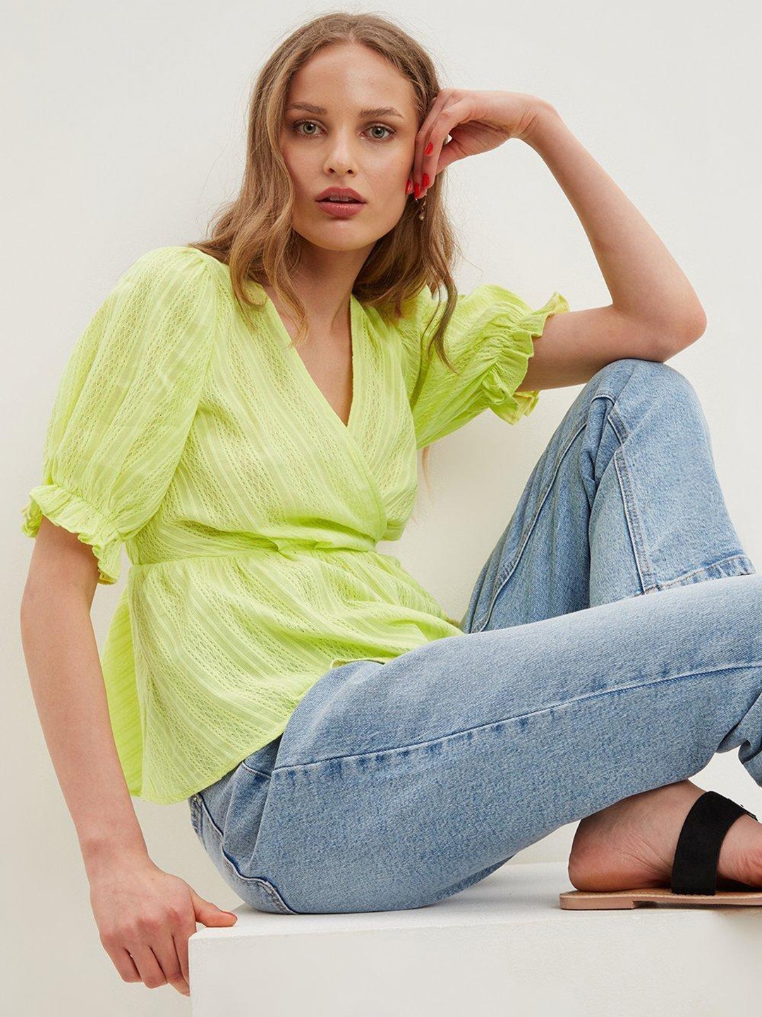 

DOROTHY PERKINS Self-Striped Wrap Top, Lime green
