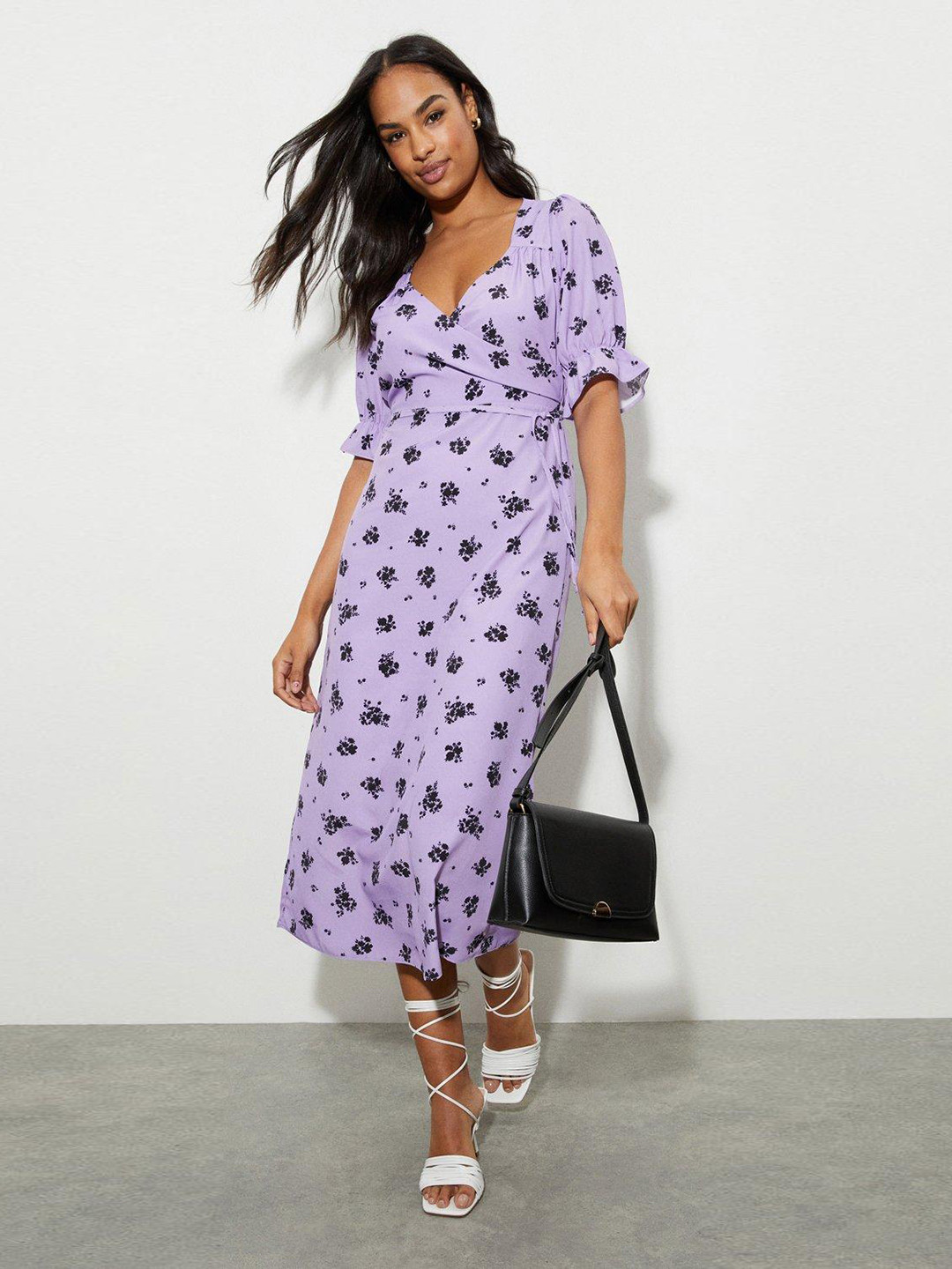 

DOROTHY PERKINS Floral Print Midi Wrap Dress, Purple