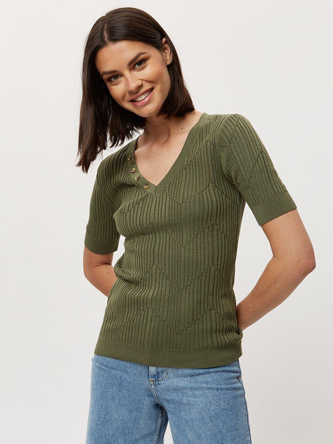 

DOROTHY PERKINS Women Self-Striped Pullover, Olive