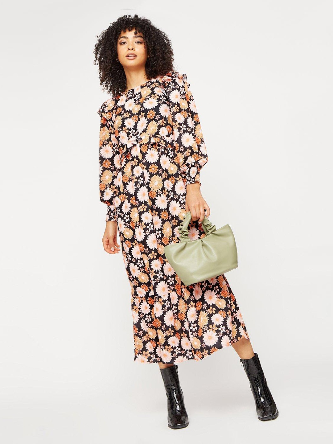 

DOROTHY PERKINS Floral A-Line Midi Dress, Charcoal