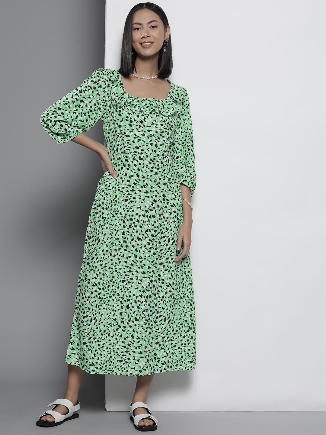 

DOROTHY PERKINS Animal A-Line Midi Dress, Green