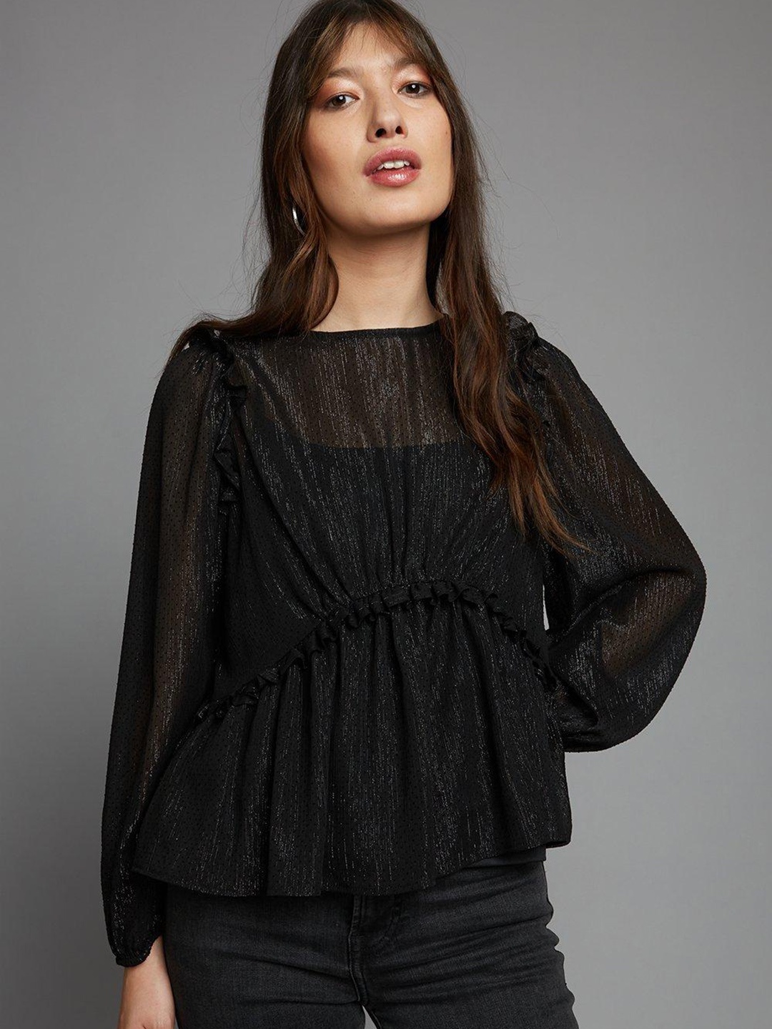 

DOROTHY PERKINS Shimmer Peplum Top, Black