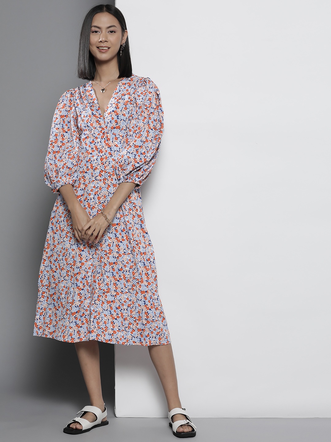 

DOROTHY PERKINS Floral A-Line Midi Dress, Orange