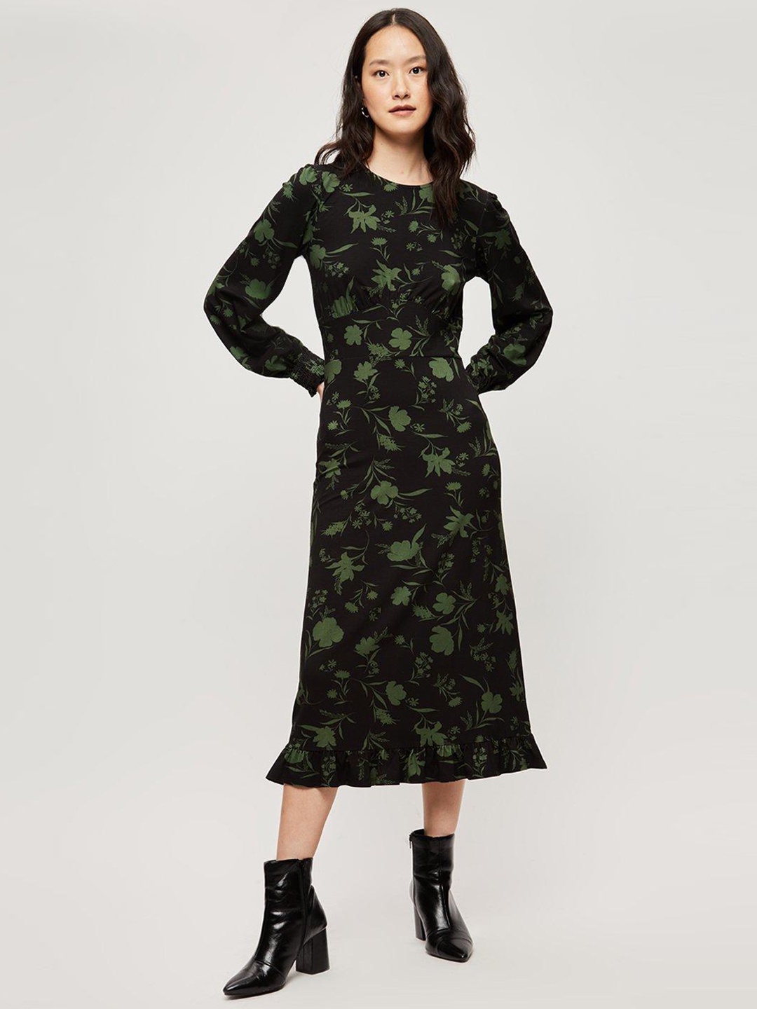 

DOROTHY PERKINS Floral Print A-Line Midi Dress, Black