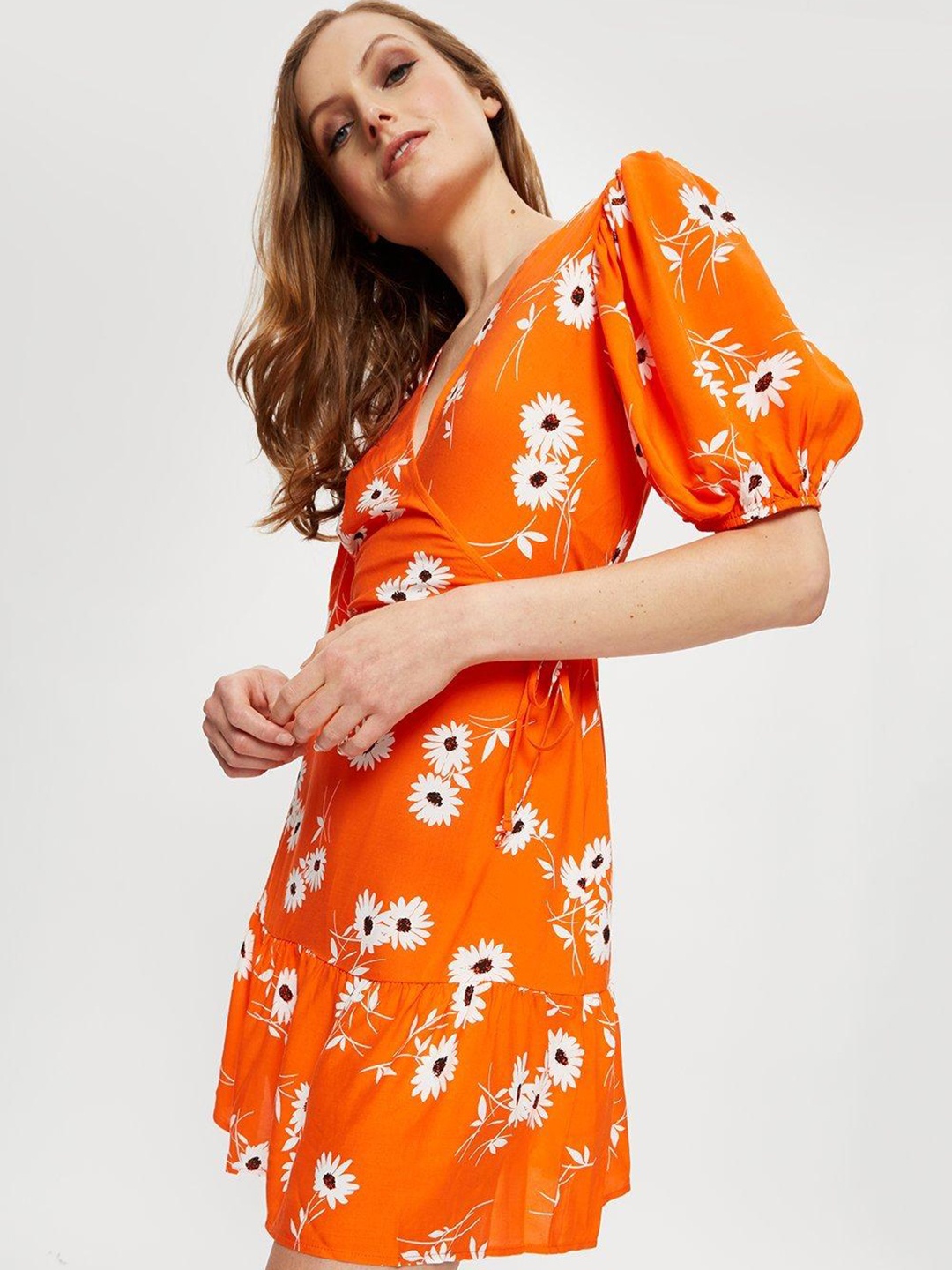 

DOROTHY PERKINS Floral V-Neck Wrap Dress, Orange
