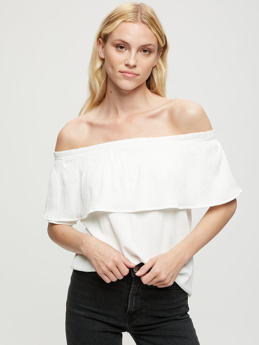 

DOROTHY PERKINS Off-Shoulder Ruffles Bardot Top, White