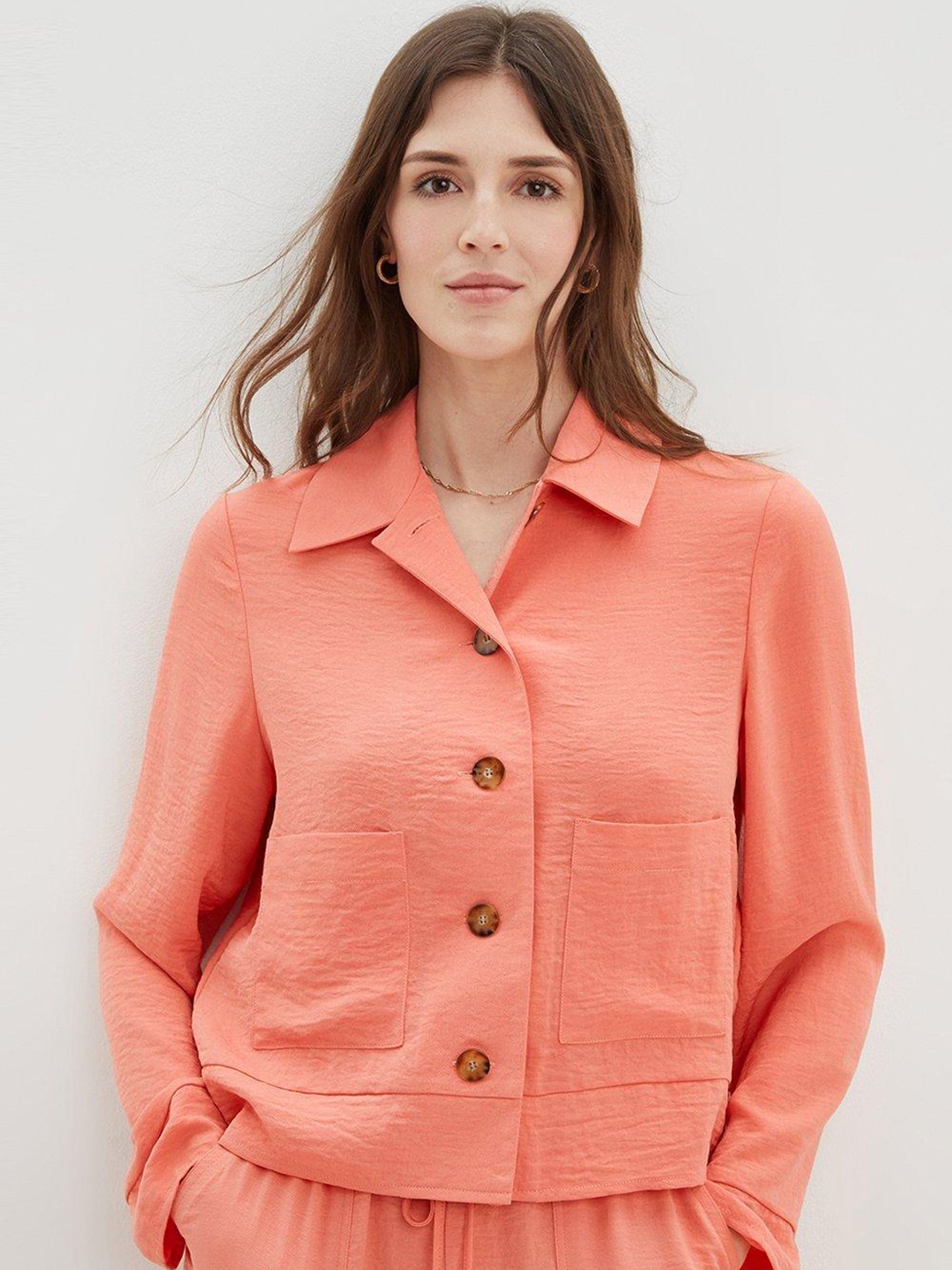DOROTHY PERKINS Women Twill Casual Shacket, Coral