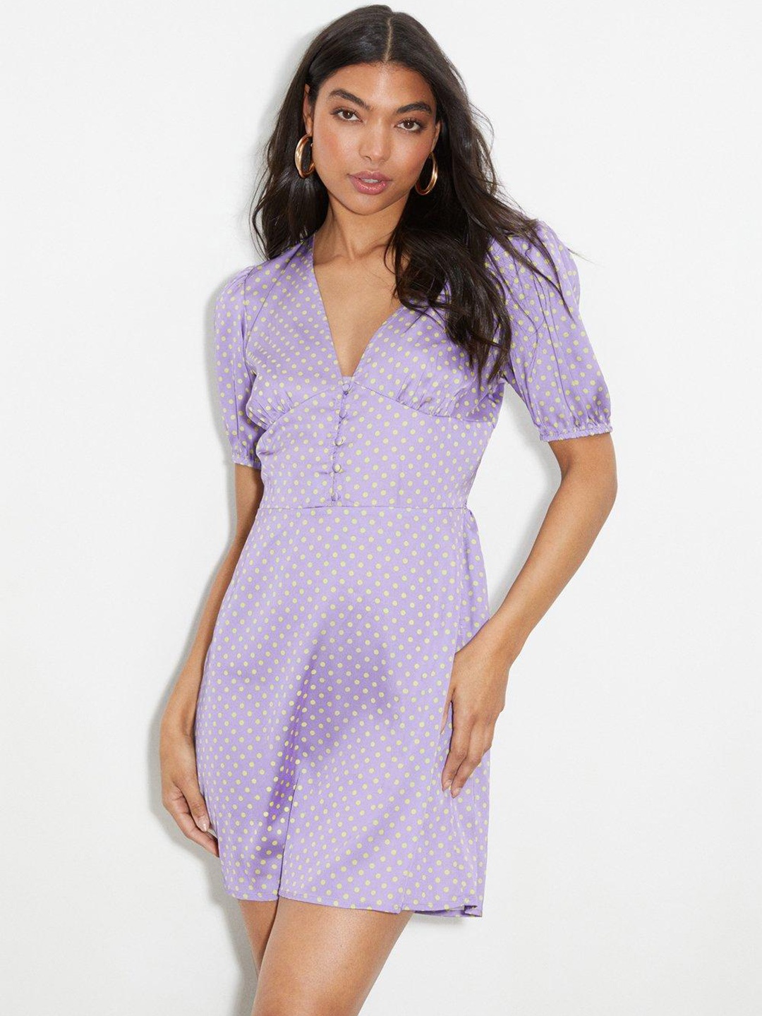 

DOROTHY PERKINS Polka Dot Satin Finish A-Line Dress, Lavender