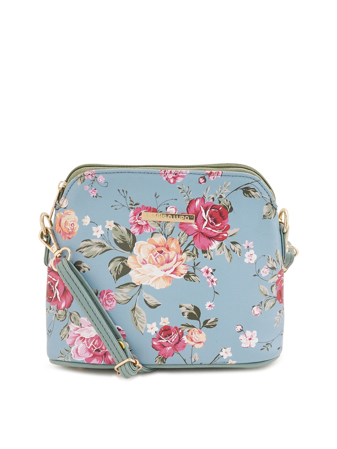 

Lapis O Lupo Floral Printed Structured Sling Bag, Turquoise blue