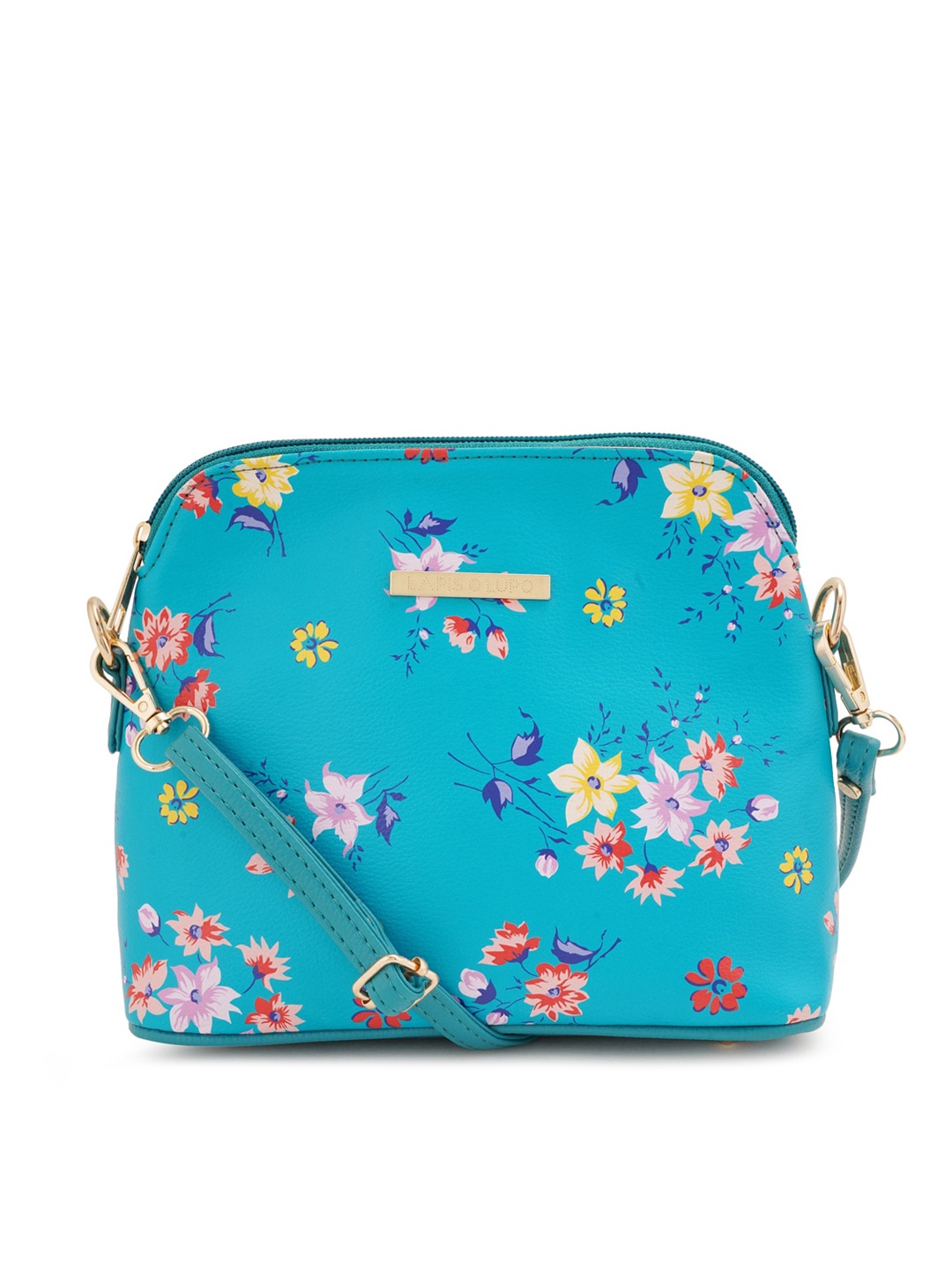 

Lapis O Lupo Floral Printed Structured Sling Bag, Turquoise blue