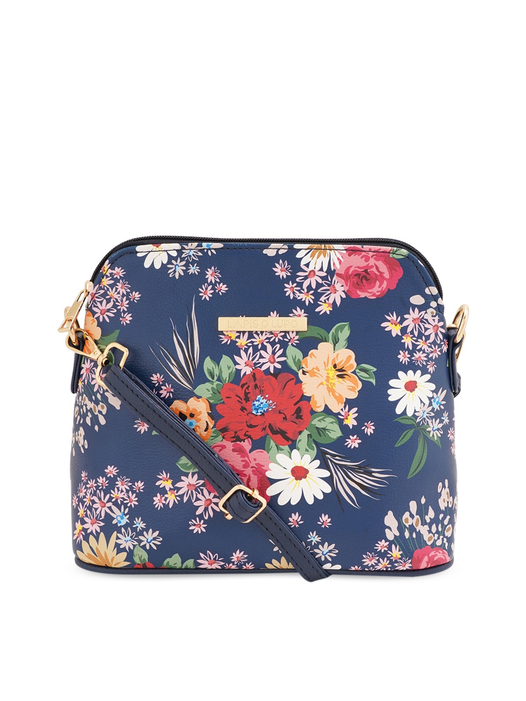 

Lapis O Lupo Floral Printed Structured Sling Bag, Blue