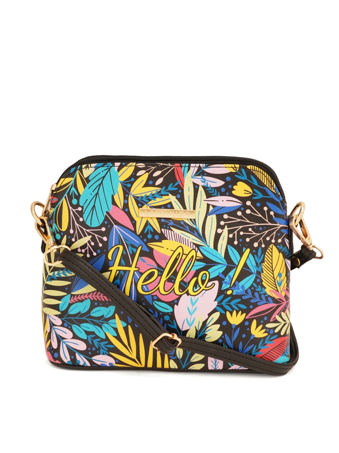 

Lapis O Lupo Floral Printed Structured Sling Bag, Black