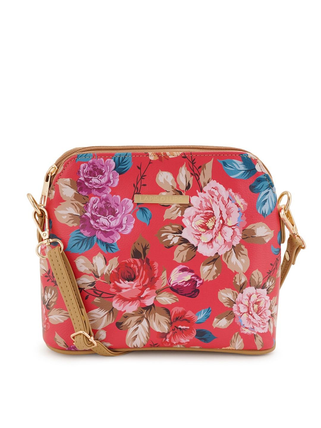 

Lapis O Lupo Floral Printed Structured Sling Bag, Red