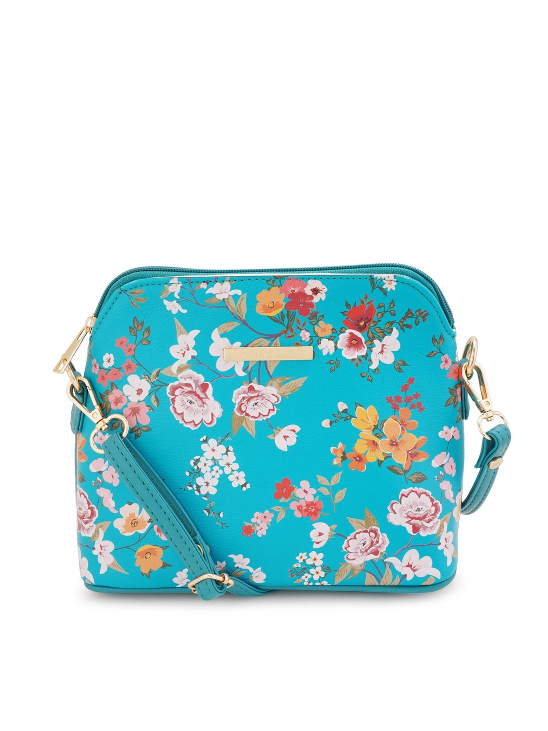 

Lapis O Lupo Floral Printed Structured Sling Bag, Turquoise blue